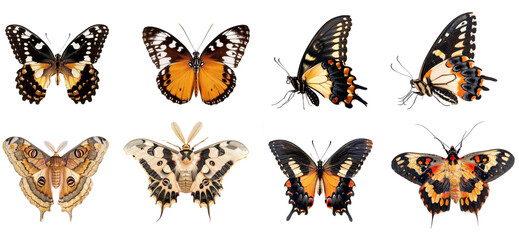 Naklejka premium Collection of Butterfly side view full body isolate on transparent background