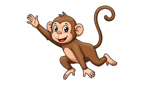 Adorable Cartoon Monkey Waving