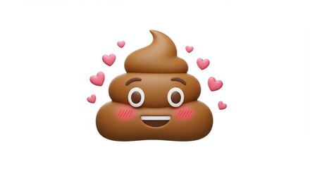 Adorable 3D Poo Emoji Surrounded by Hearts: A Digital Representation of Unconditional Love and Acceptance
