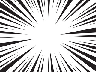 Naklejka premium Sun Rays or Explosion Boom for Comic Books Radial Background Vector. Speed rays. Action, speed lines, stripes for comic book frame. Dynamic, speed stripes abstract frame. Comic book action background.