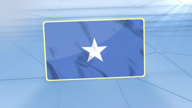 Somalia National Flag 3D Render, Realistic Waving Animation on Abstract Blue Geometric Background