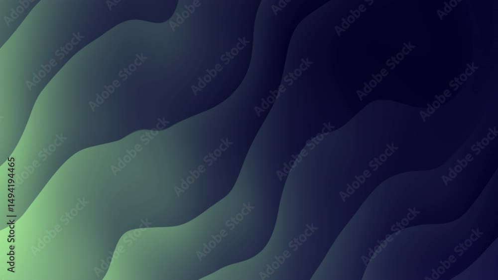 Poster layered waves of dusk abstract curves cascade in cool hues transitioning from light green to deep bl
