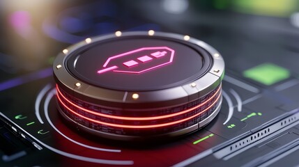 Glowing Pink Symbol on Futuristic Circular Device