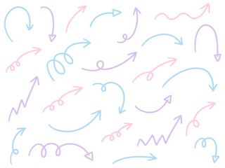 手書きのゆるい矢印アイコンのベクターイラストセット。方向、手描き、シンプル、やじるし