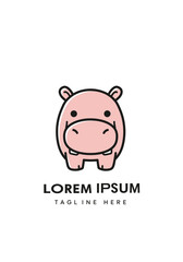 Cute Cartoon Hippopotamus Logo Design