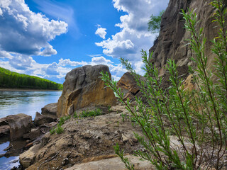 Rocky Boulder Riverbank View