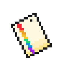 Fototapeta premium Yellow Paper Card with Rainbow Stipe, Pixel Art Icon, Isolated