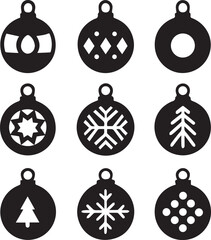 bauble set silhouette vector, bauble illustration, bauble set clipart bundle black and white