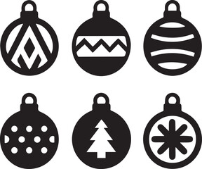 bauble set silhouette vector, bauble illustration, bauble set clipart bundle black and white