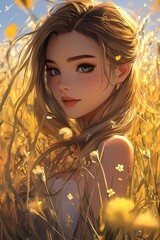 Woman in golden field portrait