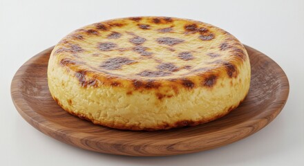 Delicious basque burnt cheesecake recipe on wooden plate for dessert lovers and baking enthusiasts alike