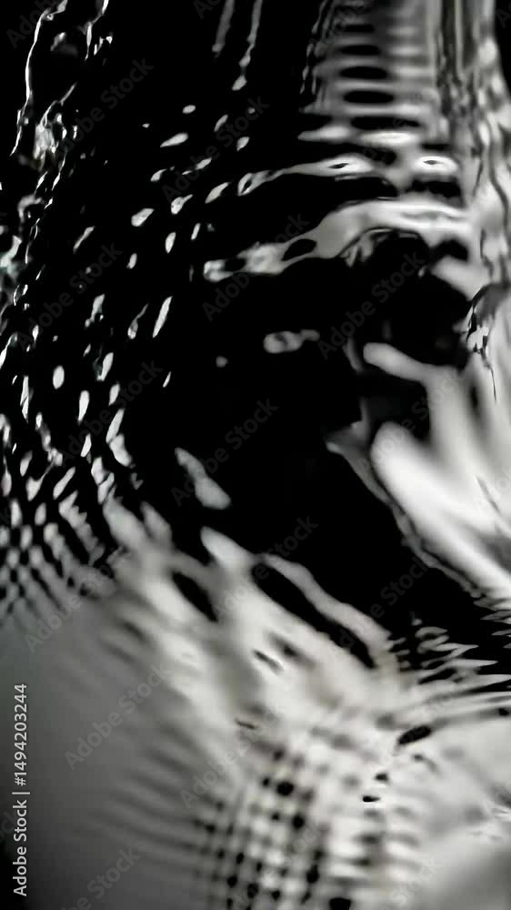 Poster Abstract Fluid Dynamics: Silver Liquid Flowing in Dark Space, Creating Mesmerizing Patterns