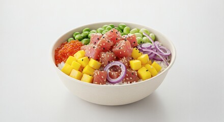 Tuna poke bowl with mango edamame and roe fresh healthy hawaiian cuisine delicious seafood lunch dinner 100
