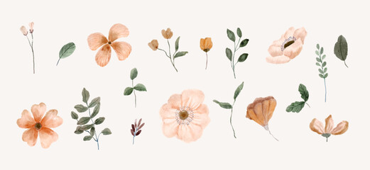 set of floral with yellow watercolor