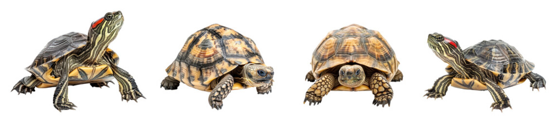 Fototapeta premium Collection of Red-Eared Sliders pet full body isolate on white background