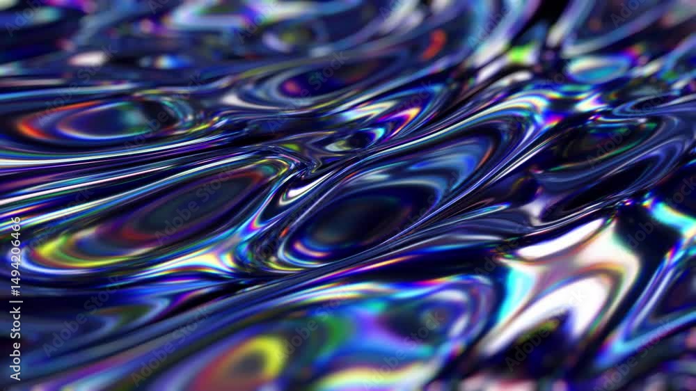 Poster vibrant iridescent abstract waves with multicolored fluid patterns in motion