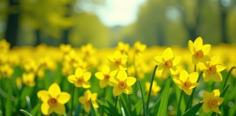 Obraz premium May blossoms, vibrant yellow flowers in field, botany, yellow