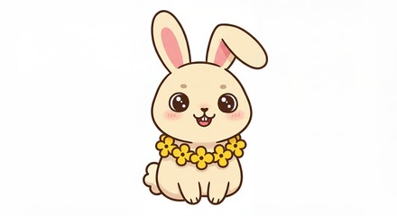 Obraz premium Cute cartoon rabbit with flower garland