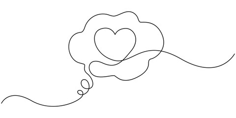 Continuous line speech bubbles drawing.Simple one line bubble chat with a heart .Talk bubbles one line drawing.Speech clouds with a like continuous line, Positive Feedback Continuous Line Editable.