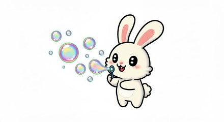 Obraz premium Cute rabbit blowing bubbles