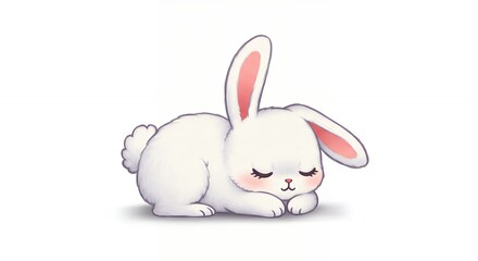 Obraz premium Cute sleeping white rabbit illustration