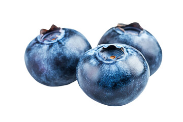 three blueberries are sitting on a white surface