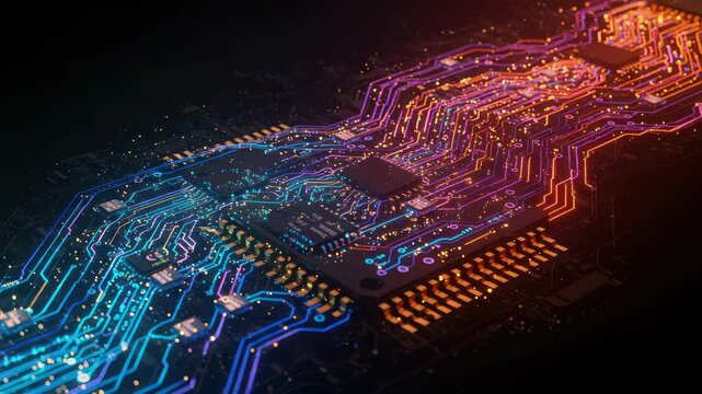 Complex system architecture, futuristic circuit board and data transmission concept - Powered by Adobe