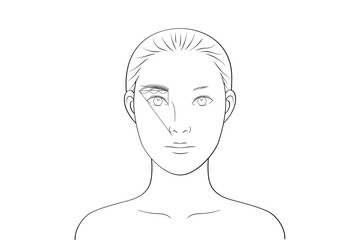 基本の眉メイクをした女性｜メイク練習・シミュレーション用線画イラスト素材