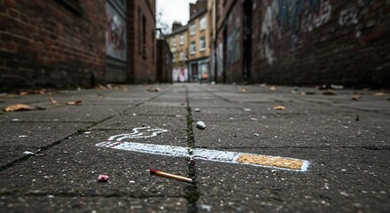 Urban Graffiti Art of a Cigarette on a City Alley Floor