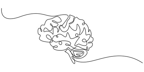 brain continuous one line drawing, Continuous one line drawing of human brain. Hand drawn minimalism style. brain line art vector illustration, Human brain continuous one line drawing. Hand drawn.
