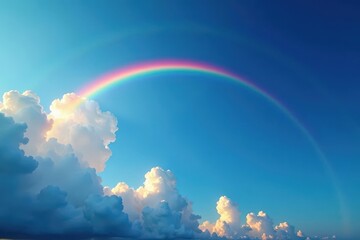 Wide, sweeping rainbow across a deep blue sky, arc, image