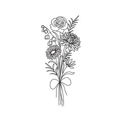 Flower bouquet. Wildflower bouquet vector.. Hand drawn flower, wild plant, botanical vector illustration