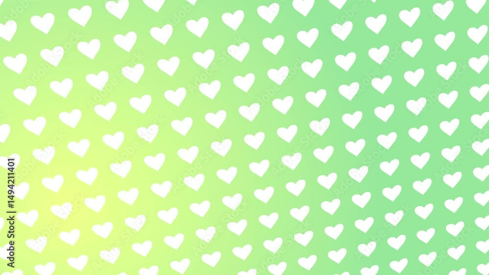 Poster animation of a white heart pattern on a yellow and green gradient background