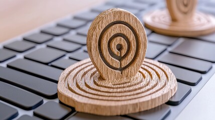 Wooden Target on Laptop Keyboard