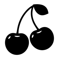 Symmetrical cherries with a single leaf in striking black silhouette design