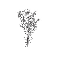 Flower bouquet. Wildflower bouquet vector.. Hand drawn flower, wild plant, botanical vector illustration