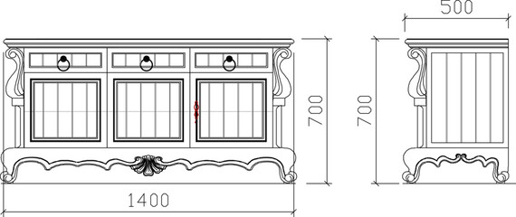 vector illustration sketch silhouette design furniture cabinet wood classic vintage ethnic traditional europe © ibu
