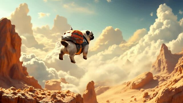corgy use jetpack for travelling