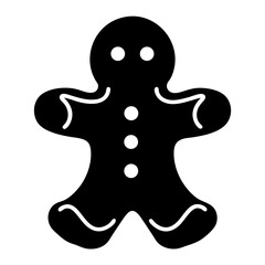 Simple black and white gingerbread man cookie icon for holiday designs