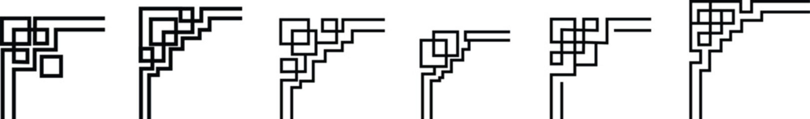 Chinese frame decorative corner icon set isolated with transparent backgrounds design for your text or image, borders divider, labels, certificate completion template elements, photo framed minimalist