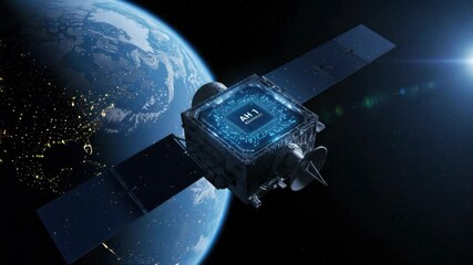 Futuristic satellite orbiting planet earth for global communication and science - Powered by Adobe