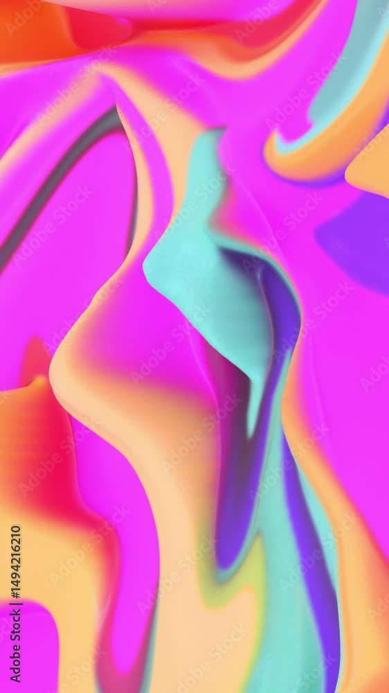 Poster vibrant abstract waves in neon colors with dynamic curves and fluid patterns