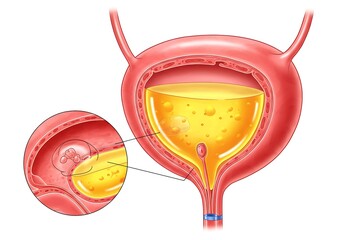 Illustration of a bladder with stones and urine