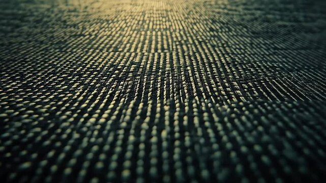 Close-up view of a woven dark fabric with a grid pattern