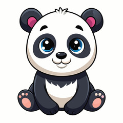 A fluffy baby panda sits and gazes gently to the side  a white background