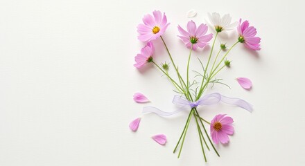 Pink Cosmos Bouquet with Ribbon