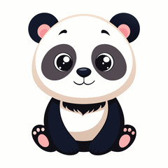 A fluffy baby panda sits and gazes gently to the side  a white background