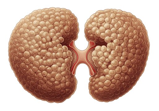 Illustration of two kidneys with a lobulated surface