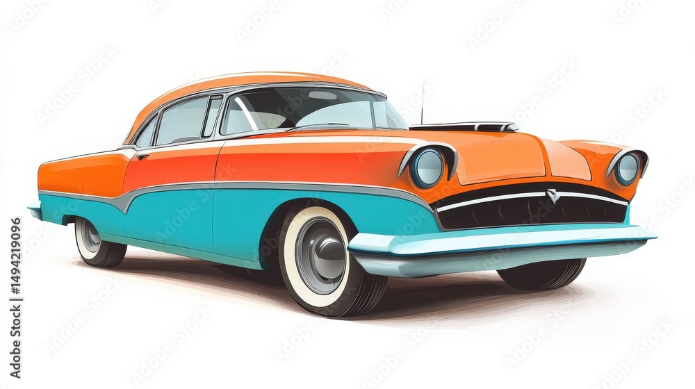 Aufkleber vintage car design with sharp edges and soft gradients on white background