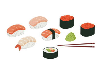 Colorful Sushi Assortment Illustration with Chopsticks